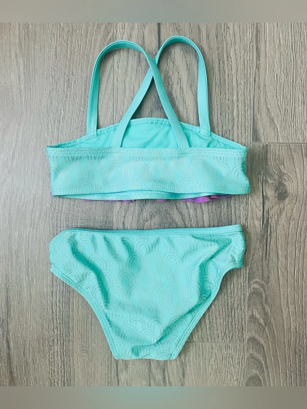 Cat & Jack Toddler Girl Bikini Swimsuit 5T Aqua Blue Ruffles Mermaid Summer